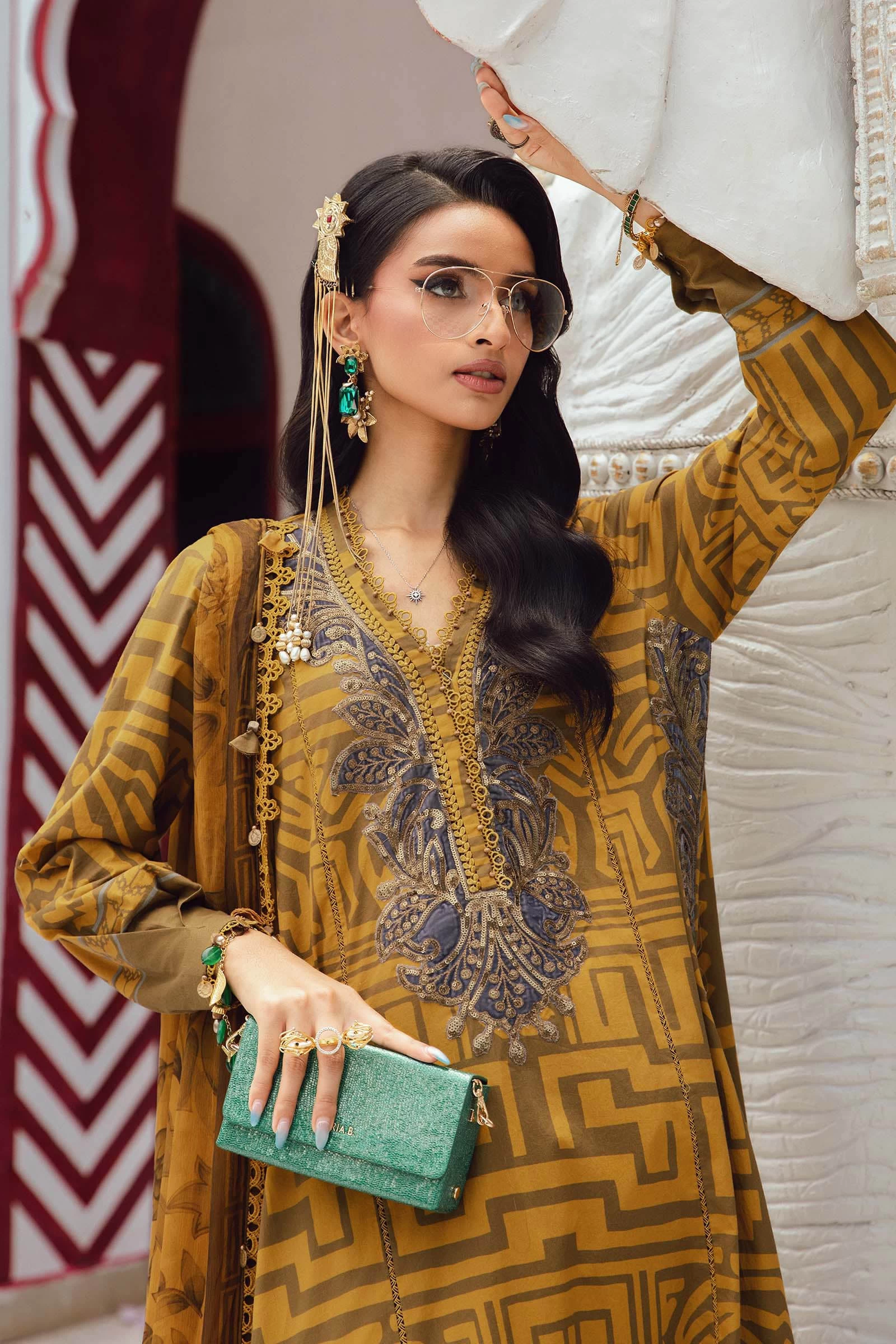 3 Piece Embroidered Cambric Suit - MPT-2703-A