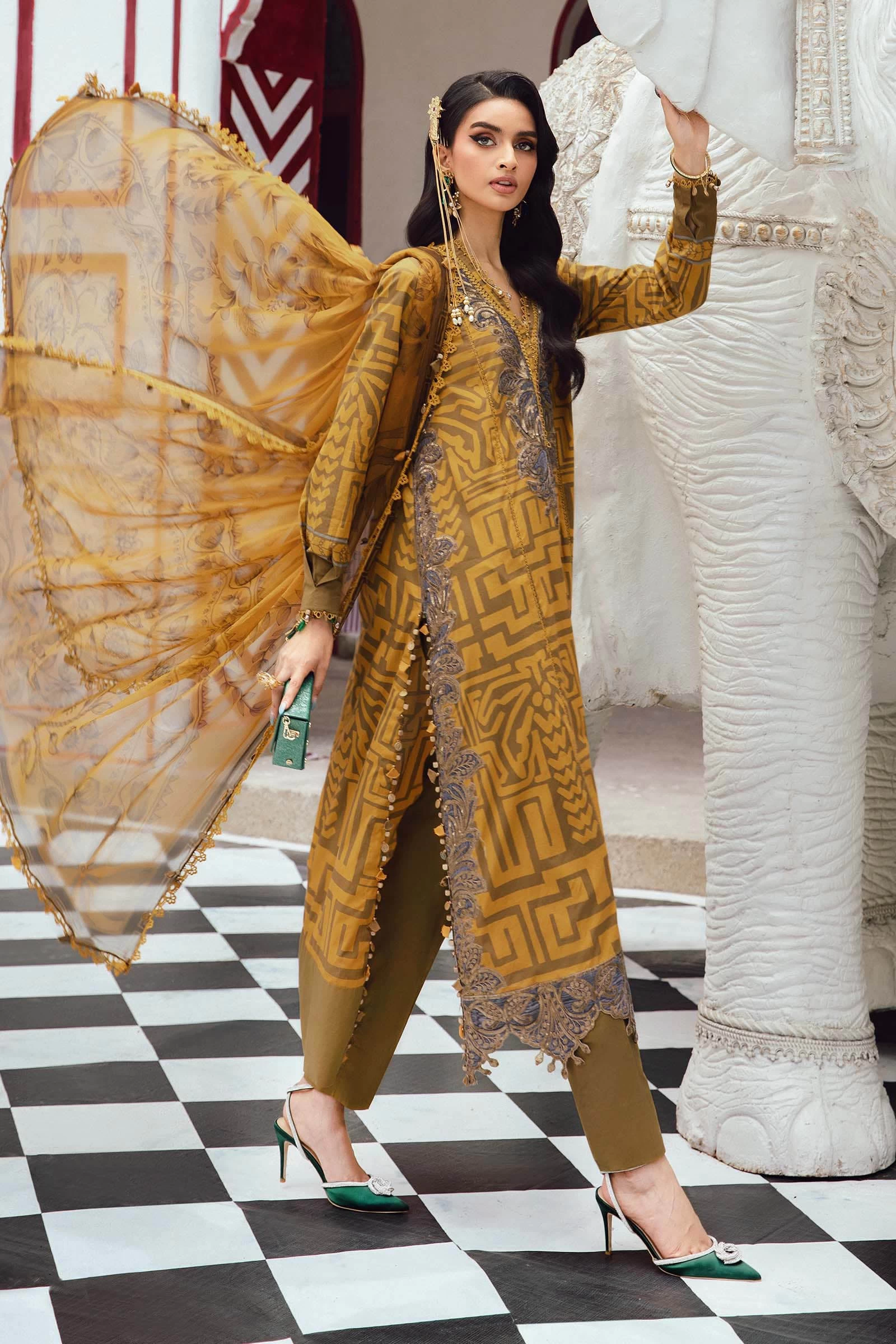 3 Piece Embroidered Cambric Suit - MPT-2703-A