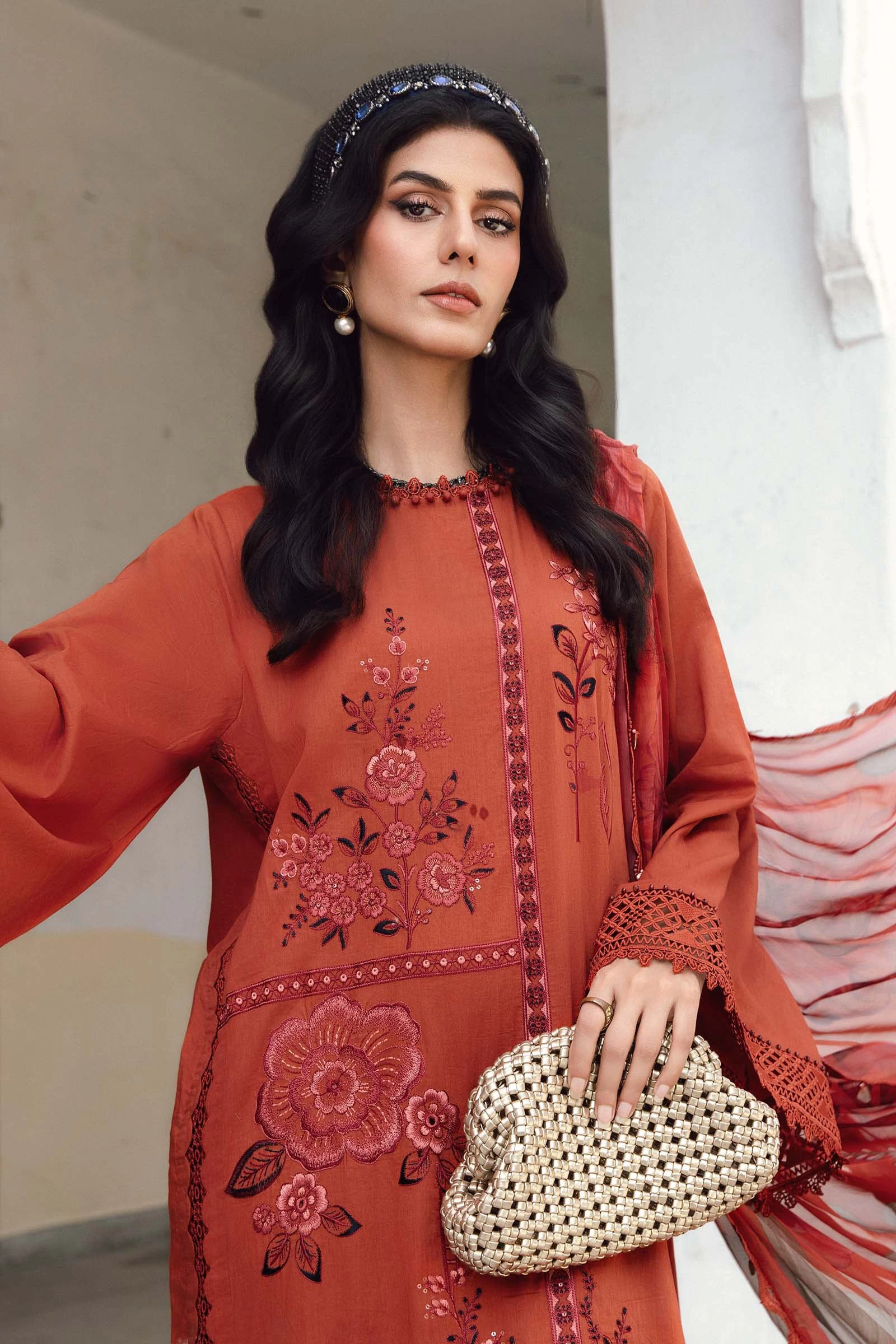 3 Piece  Embroidered Cambric Suit - MPT-2701-B