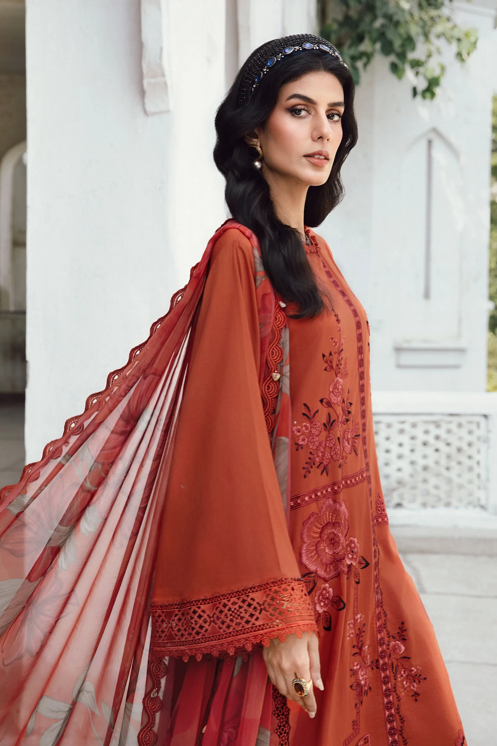 3 Piece  Embroidered Cambric Suit - MPT-2701-B