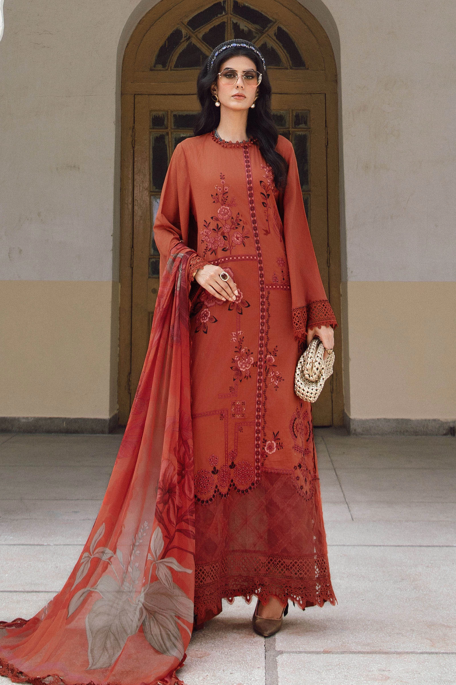 3 Piece  Embroidered Cambric Suit - MPT-2701-B