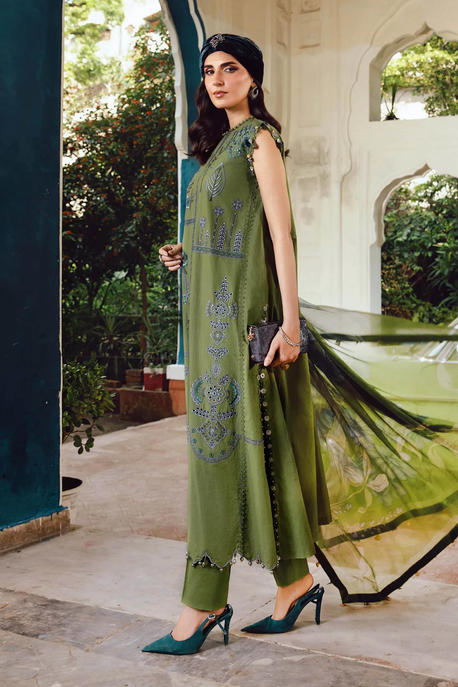 3 Piece  Embroidered Cambric Suit - MPT-2701-A