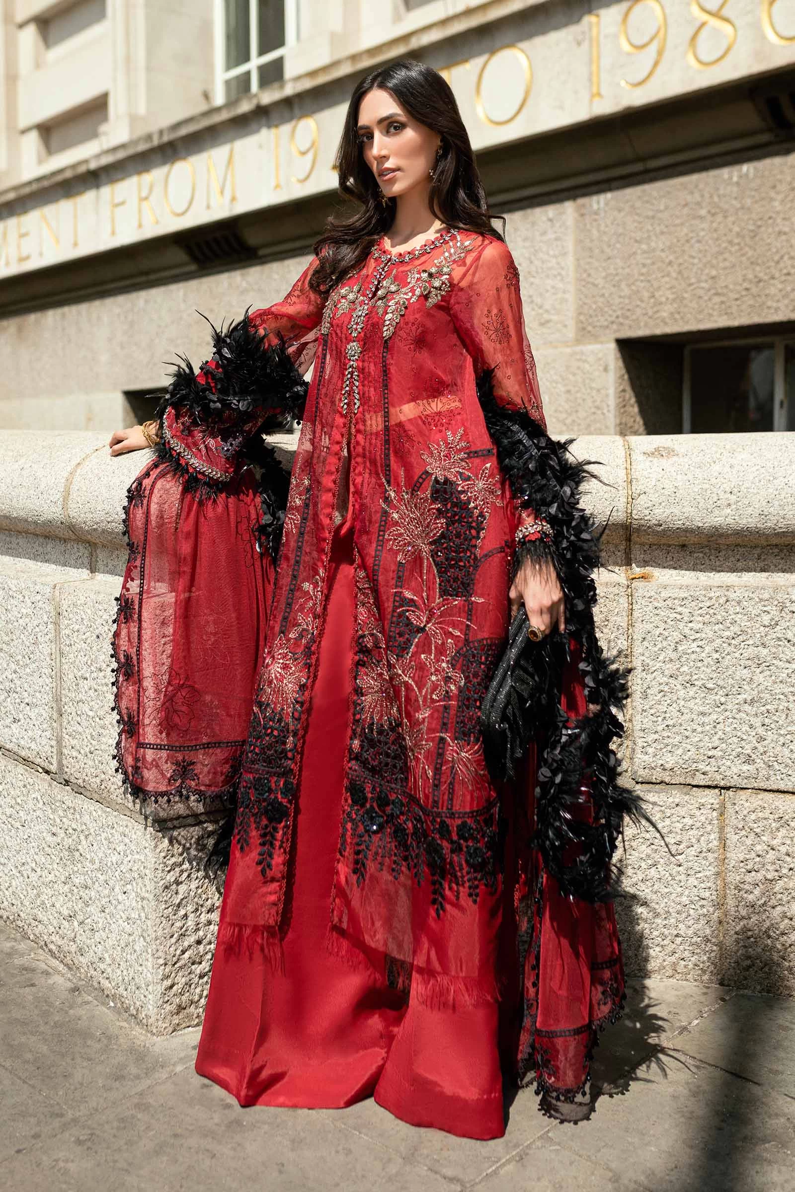 3 Piece Embroidered Organza Suit - WF-09-06-Red
