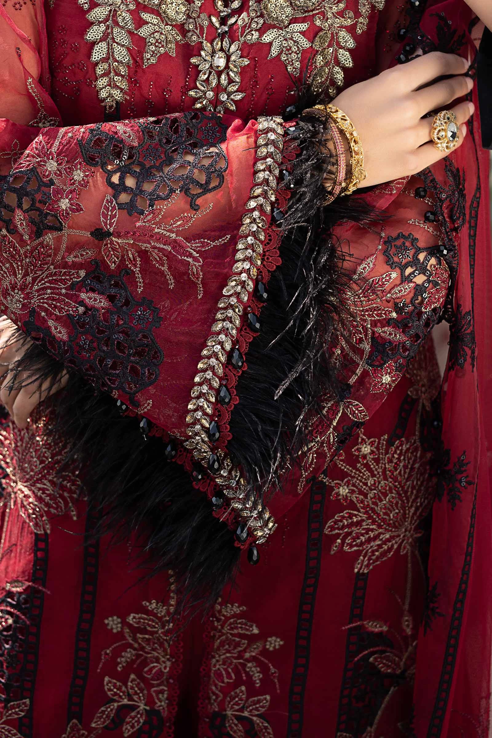 3 Piece Embroidered Organza Suit - WF-09-06-Red