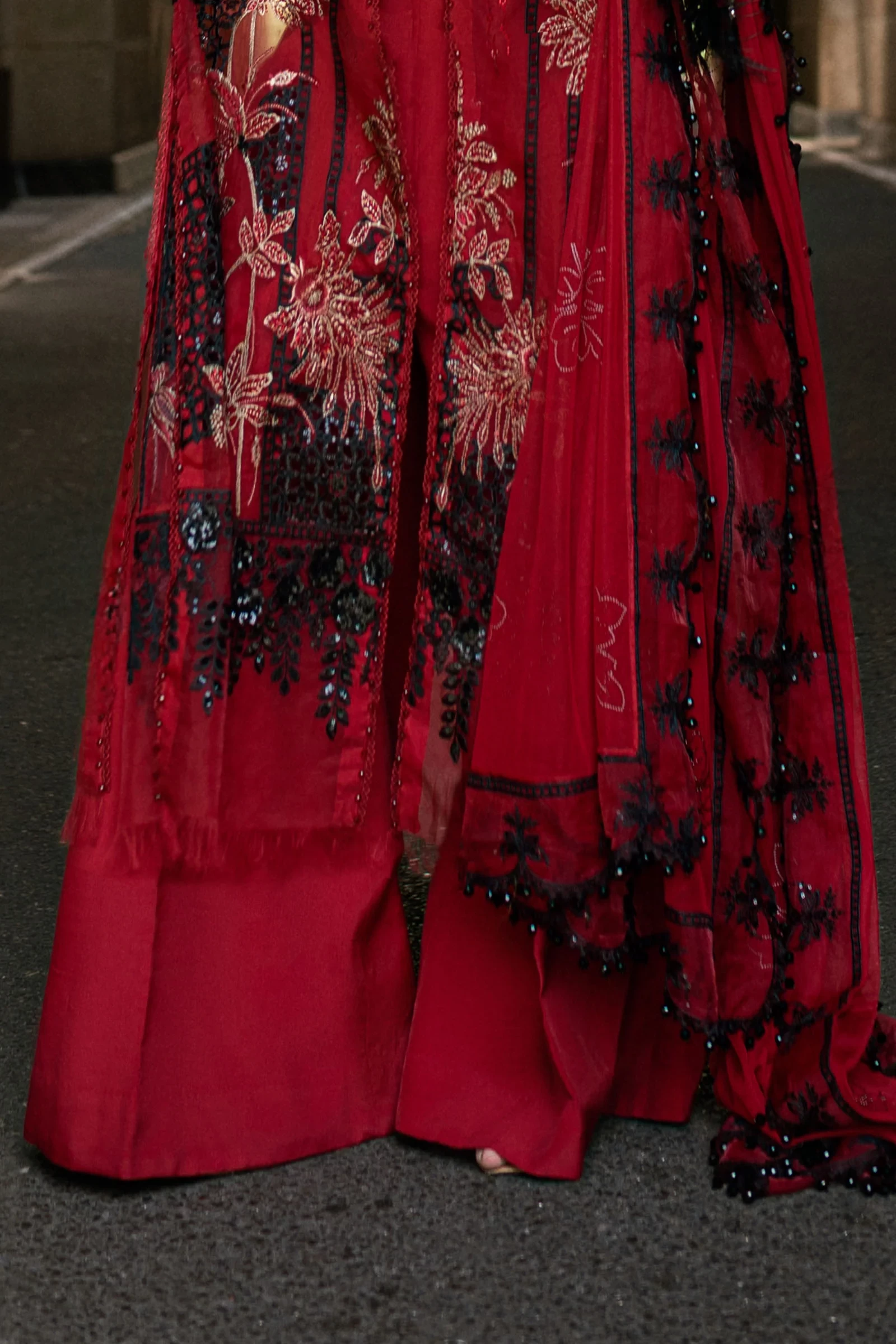 3 Piece Embroidered Organza Suit - WF-09-06-Red