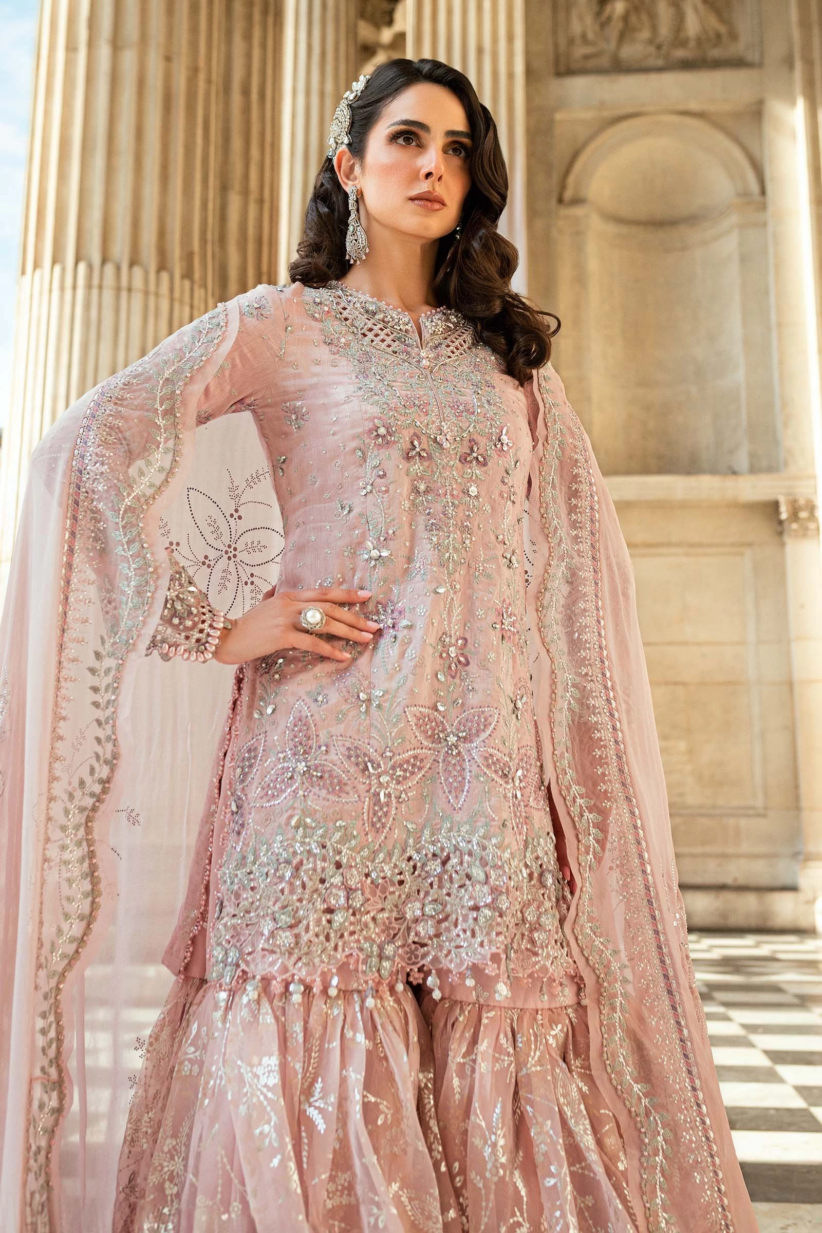 3 Piece Embroidered Raw Silk Suit - WF-09-05-Nude