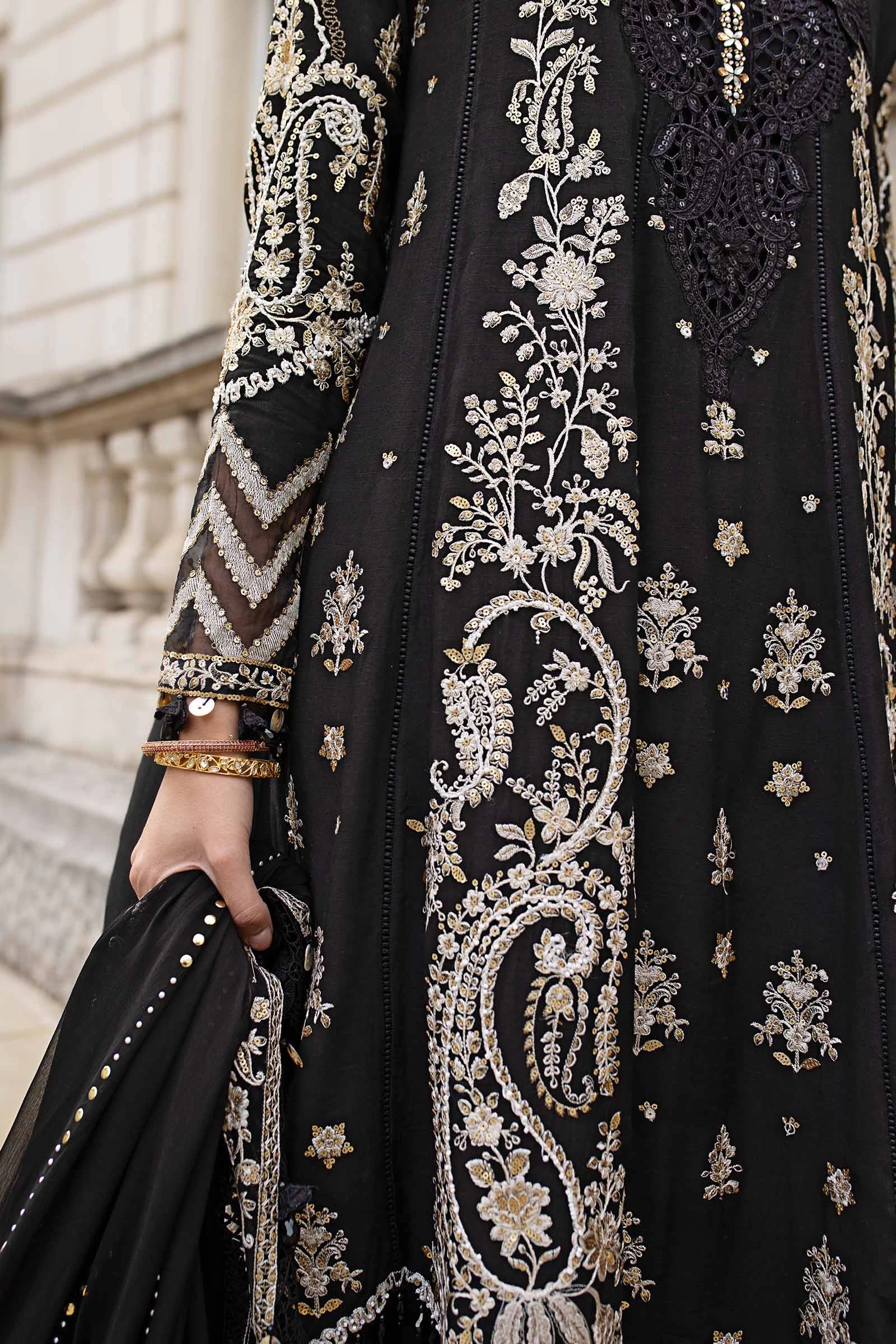 3 Piece Embroidered Raw Silk Suit  - WF-09-03-Black