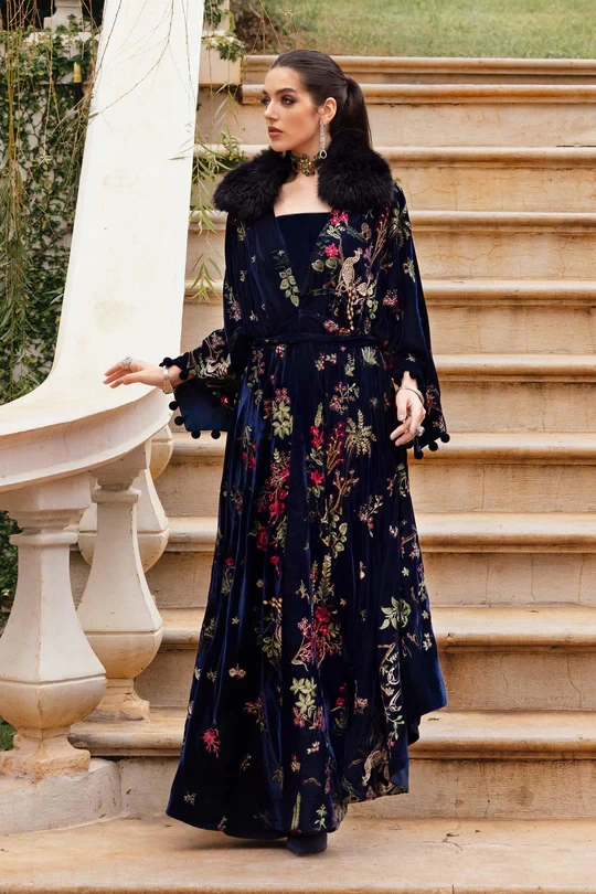 3 Piece Embroidered Twill Linen Suit - WL-1312-Navy Blue