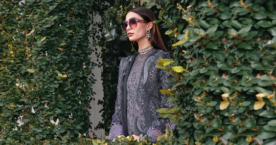 3 Piece Embroidered Velvet Suit - WL-1305-Grey