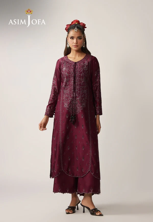 AJULO-03 Embroidered Charmeuse Silk 2 Pcs - AJULO-03-UNS