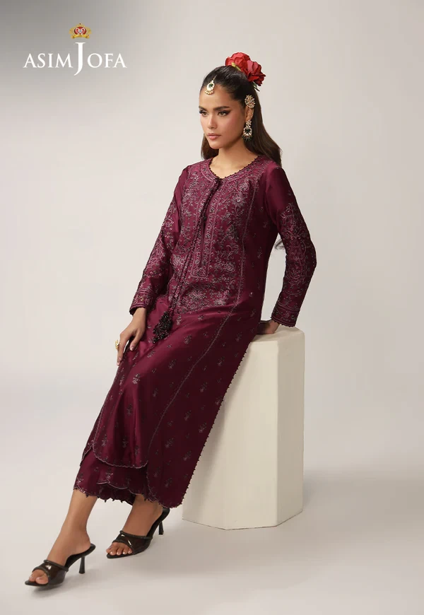AJULO-03 Embroidered Charmeuse Silk 2 Pcs - AJULO-03-UNS