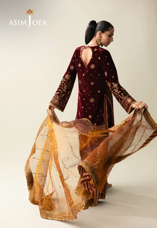 Embroidered Velvet - SKU: AJULM-07-UNS