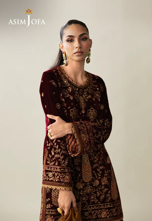 Embroidered Velvet - SKU: AJULM-07-UNS