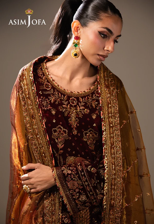 Embroidered Velvet - SKU: AJULM-07-UNS