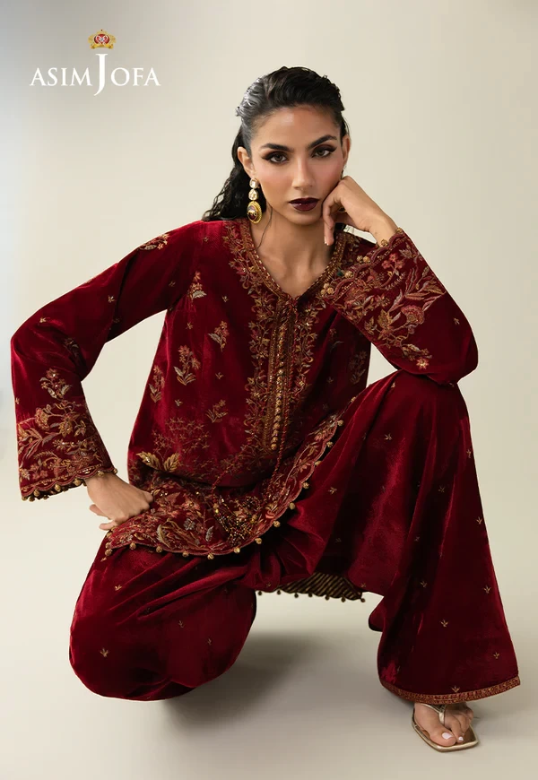 Embroidered Velvet - SKU: AJULM-08-UNS