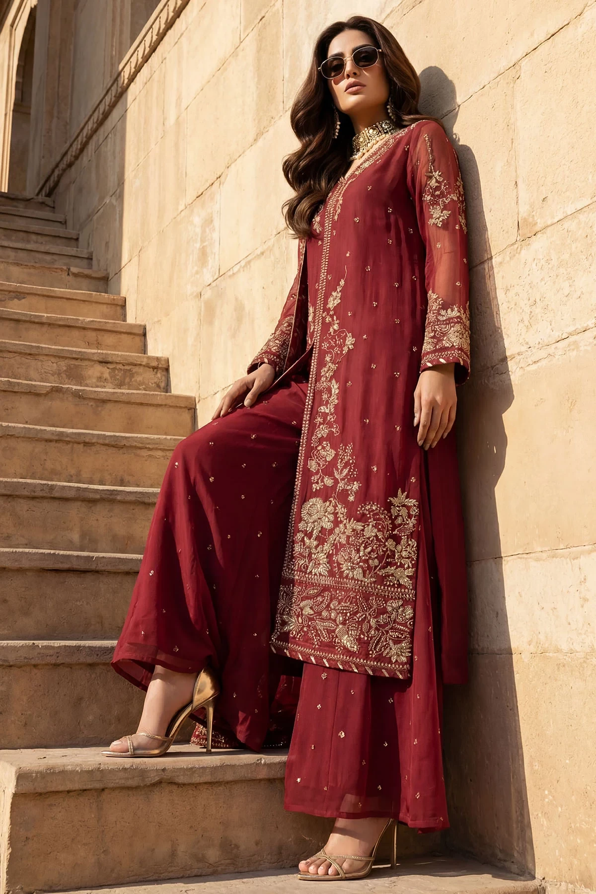 5740-AYRA EMBROIDERED CRINKLE CHIFFON - MWU05740-999-AYRA