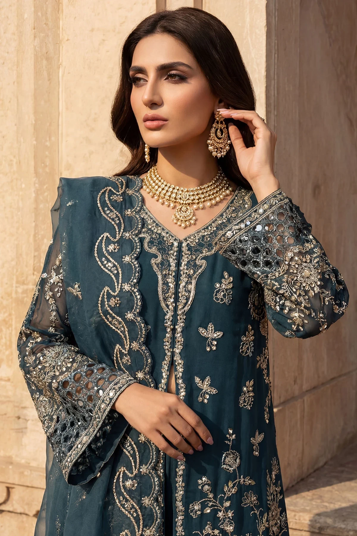 5742-REHA EMBROIDERED CRINKLE CHIFFON - MWU05742-999-REHA
