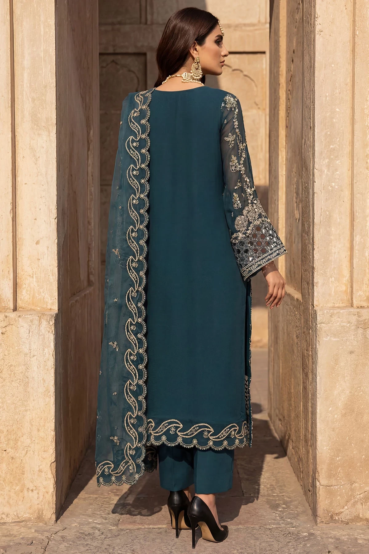 5742-REHA EMBROIDERED CRINKLE CHIFFON - MWU05742-999-REHA