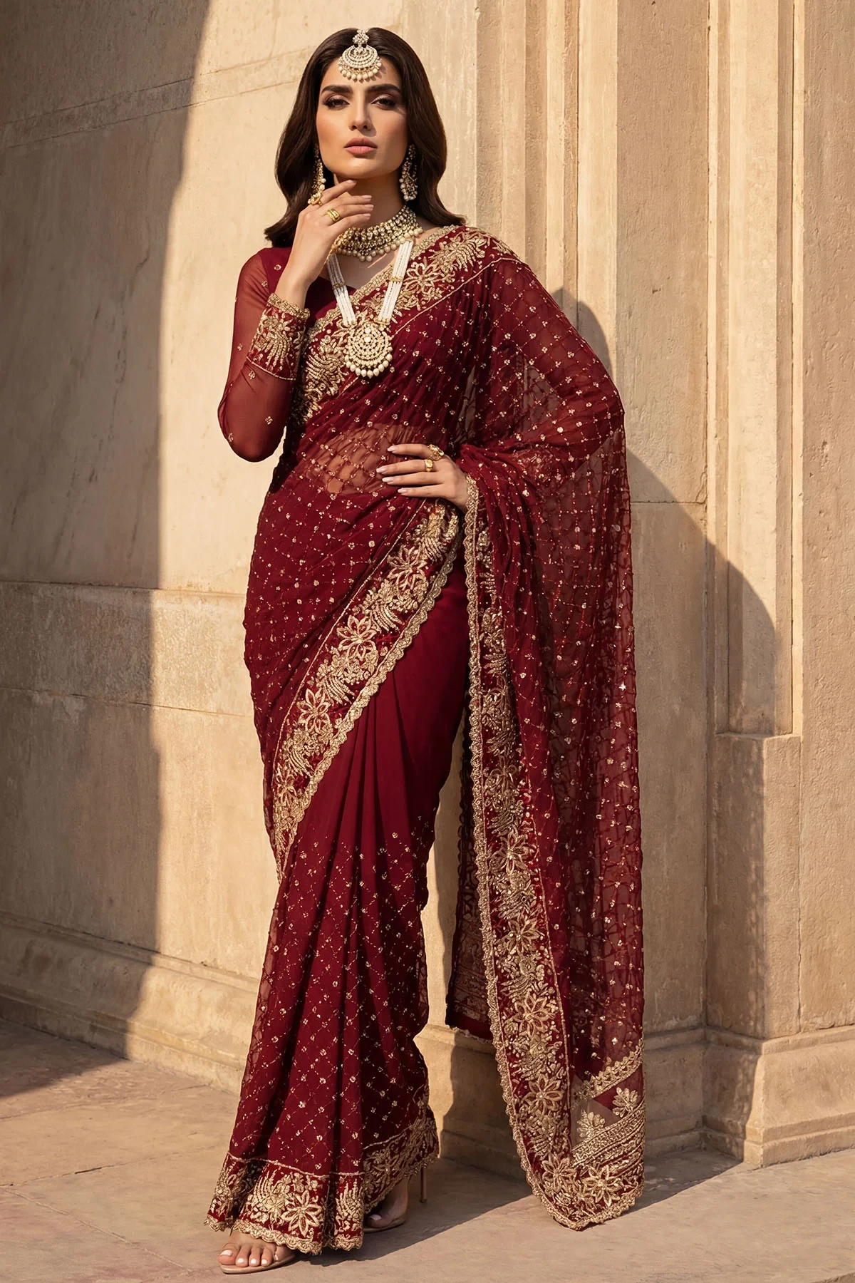 5746-ZURI EMBROIDERED CRINKLE CHIFFON - MWU05746-999-ZURI