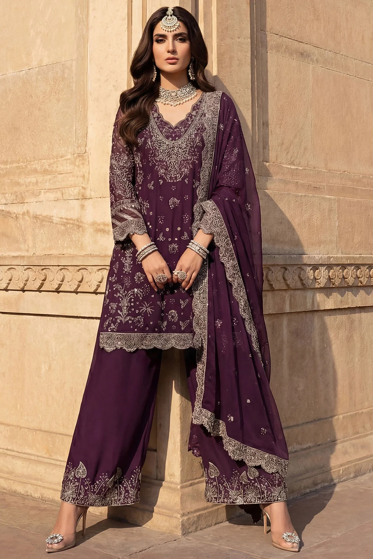 5747-AYLA EMBROIDERED CRINKLE CHIFFON - MWU05747-999-AYLA