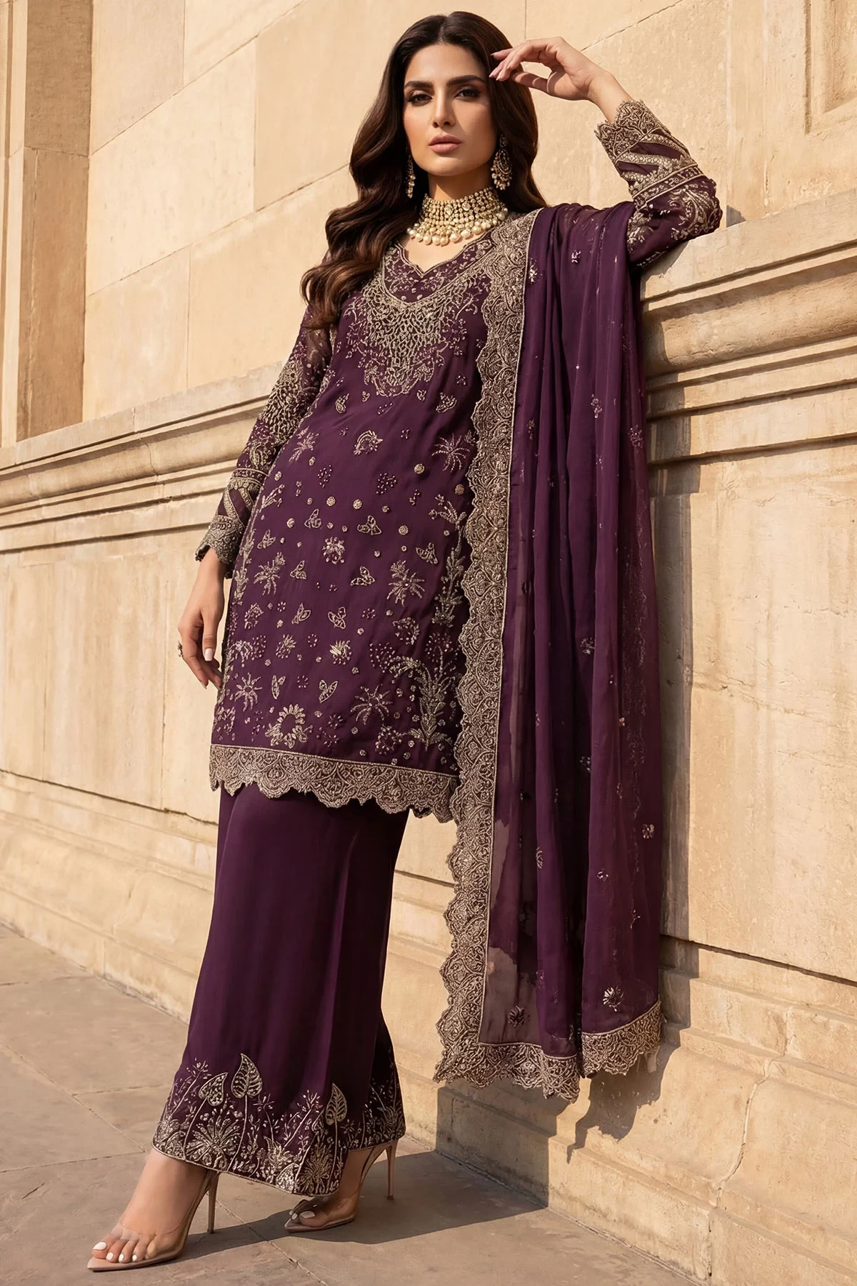 5747-AYLA EMBROIDERED CRINKLE CHIFFON - MWU05747-999-AYLA