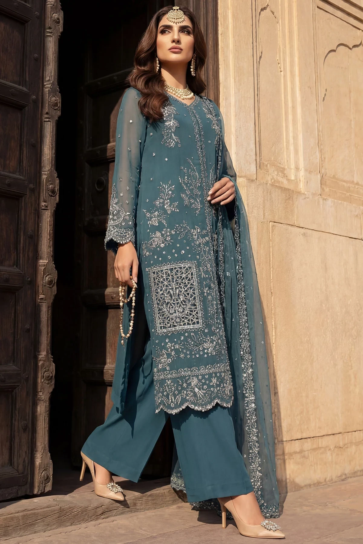5748-ARZOO EMBROIDERED CRINKLE CHIFFON - MWU05748-999-ARZOO