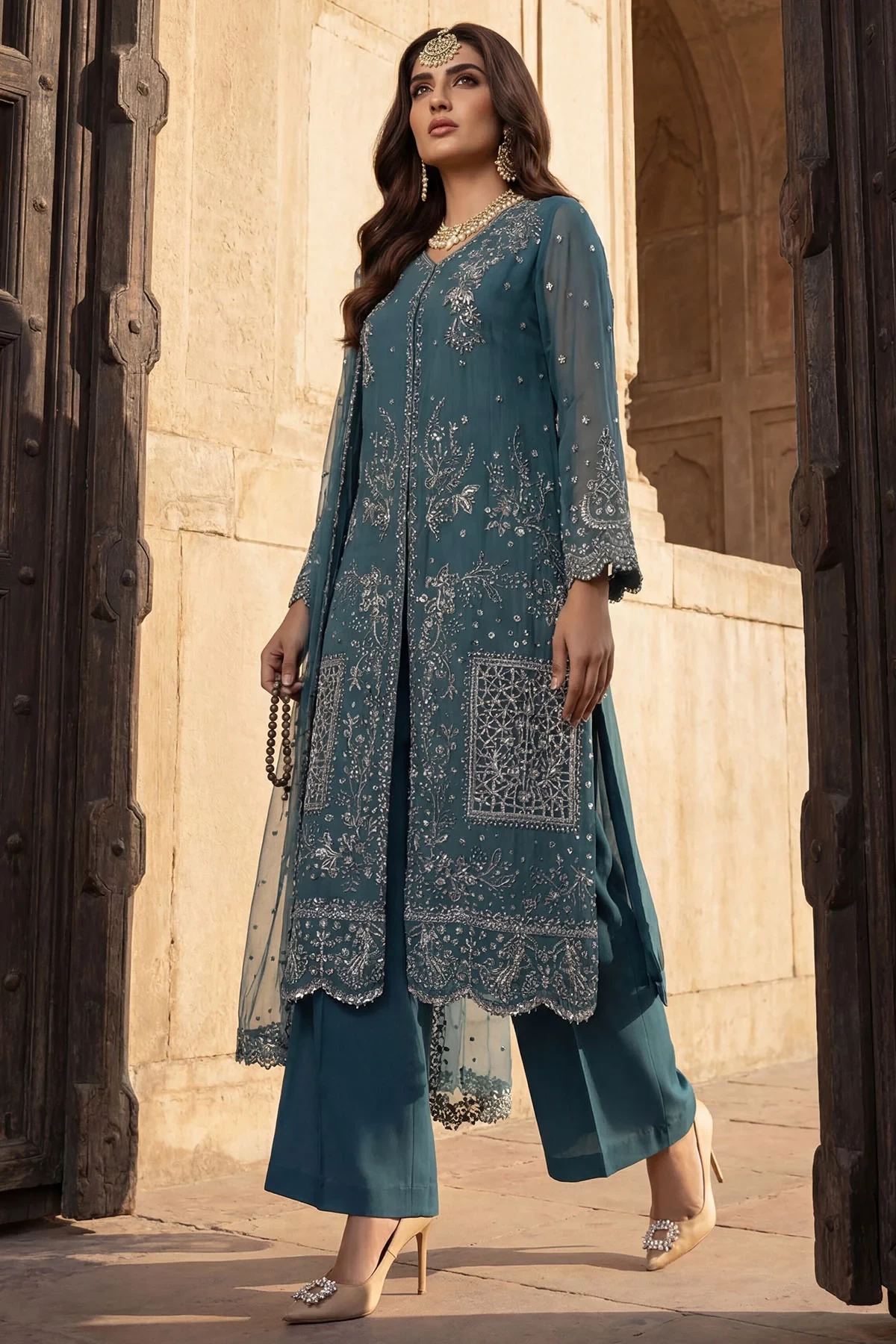 5748-ARZOO EMBROIDERED CRINKLE CHIFFON - MWU05748-999-ARZOO