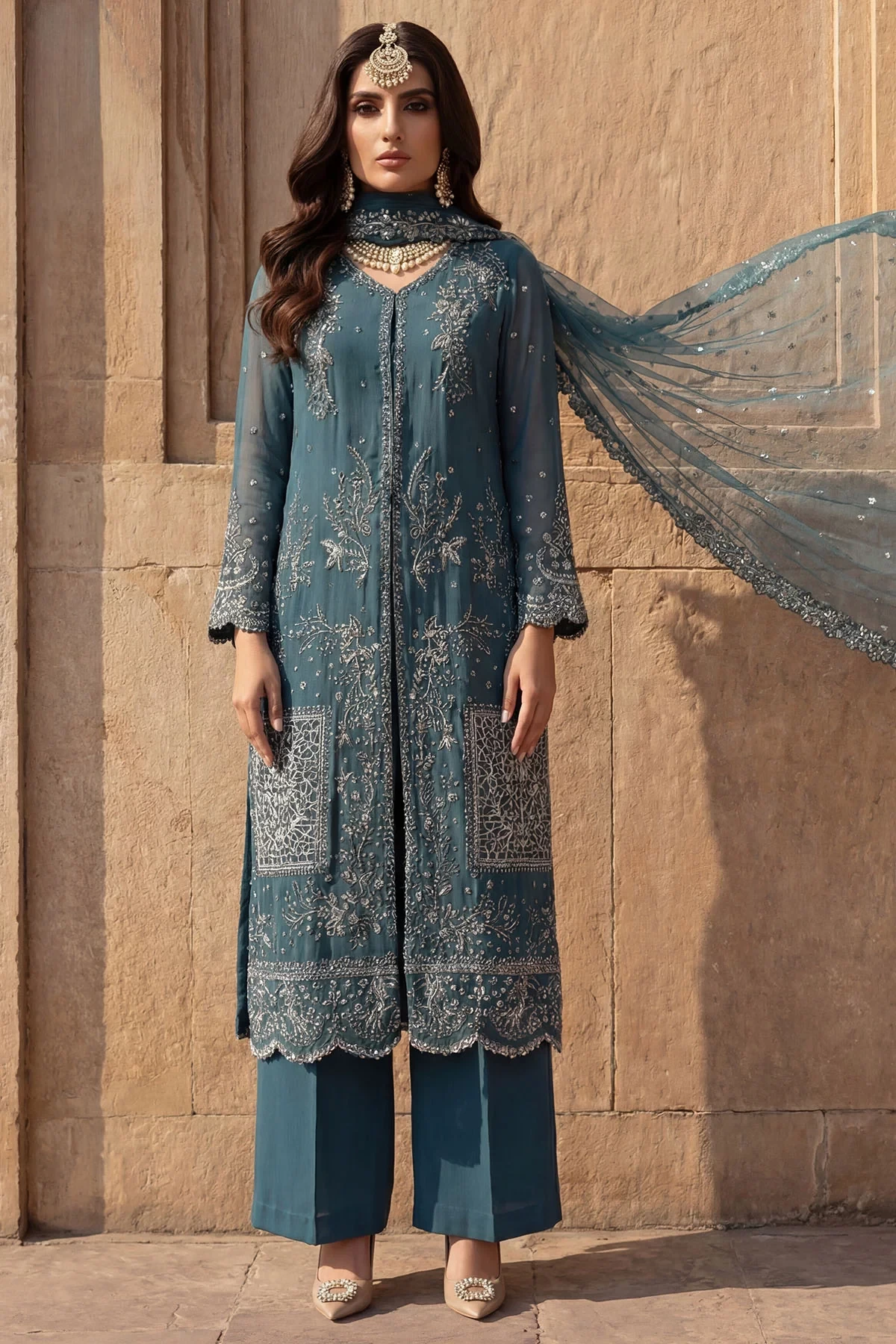 5748-ARZOO EMBROIDERED CRINKLE CHIFFON - MWU05748-999-ARZOO