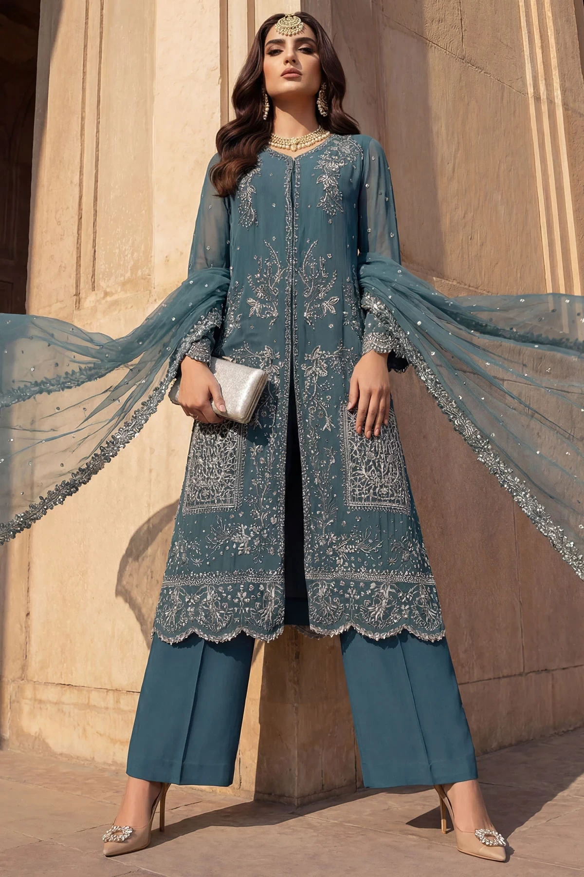 5748-ARZOO EMBROIDERED CRINKLE CHIFFON - MWU05748-999-ARZOO