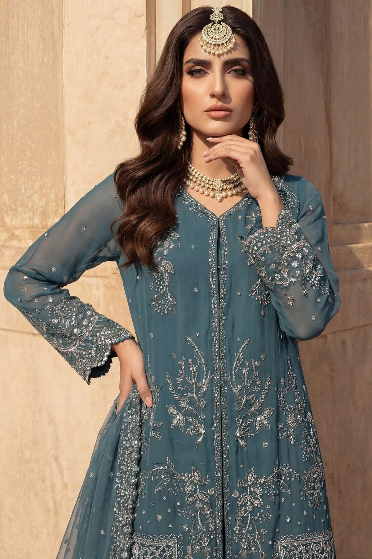 5748-ARZOO EMBROIDERED CRINKLE CHIFFON - MWU05748-999-ARZOO