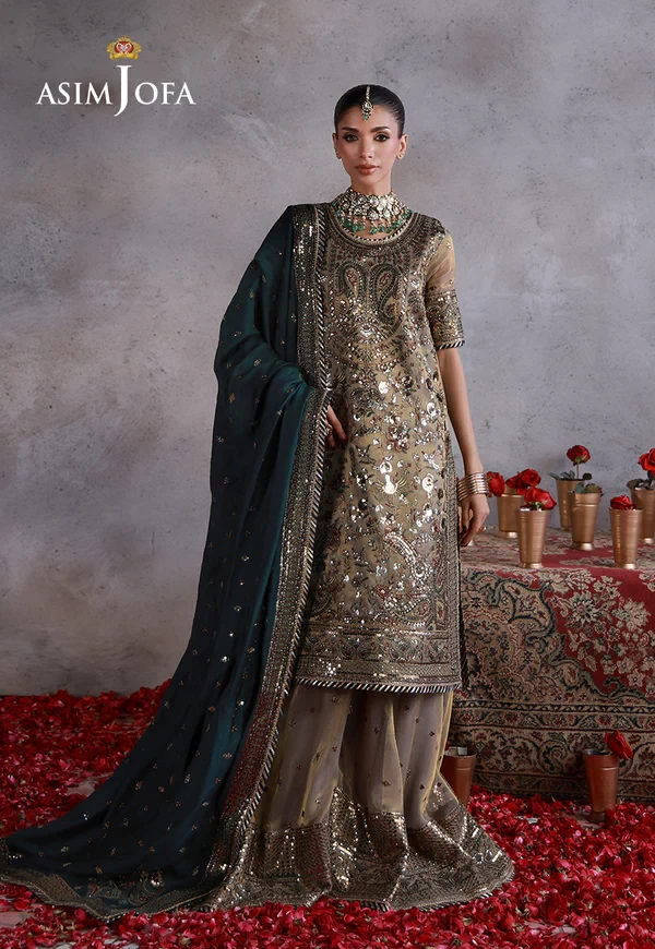 AJULN-19 Embroidered Zari Check - SKU: AJULN-19-UNS