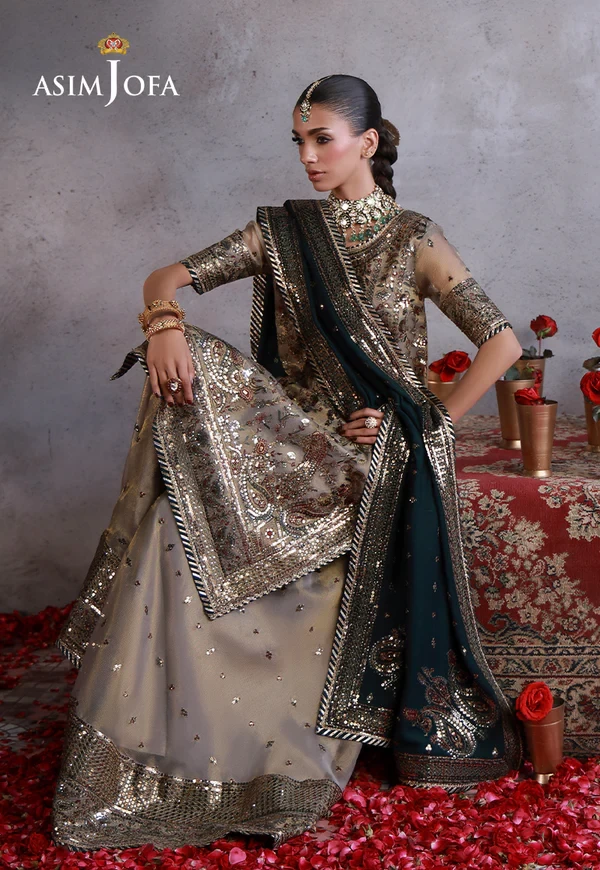 AJULN-19 Embroidered Zari Check - SKU: AJULN-19-UNS
