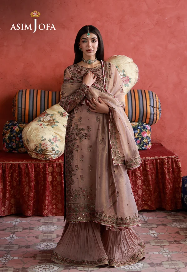 AJULN-12 Embroidered Zari Check Net - SKU: AJULN-12-UNS