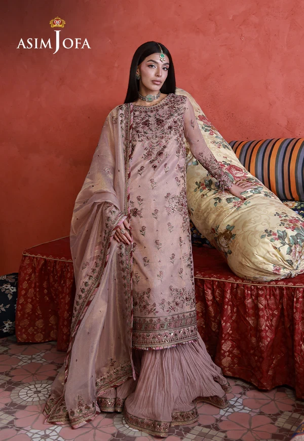 AJULN-12 Embroidered Zari Check Net - SKU: AJULN-12-UNS