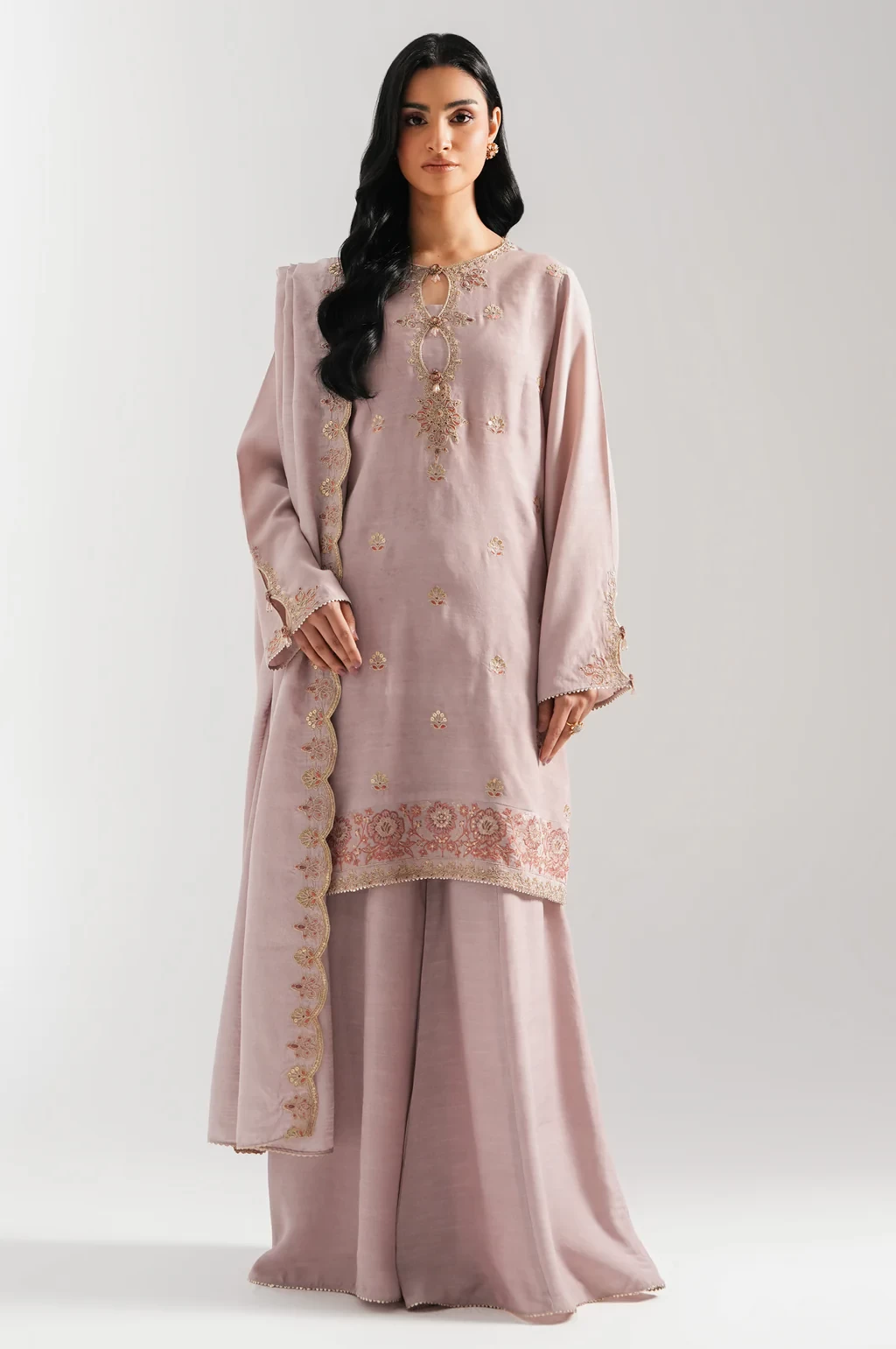 EMBROIDERED RAW SILK 3 PIECE SUIT - WUM35214