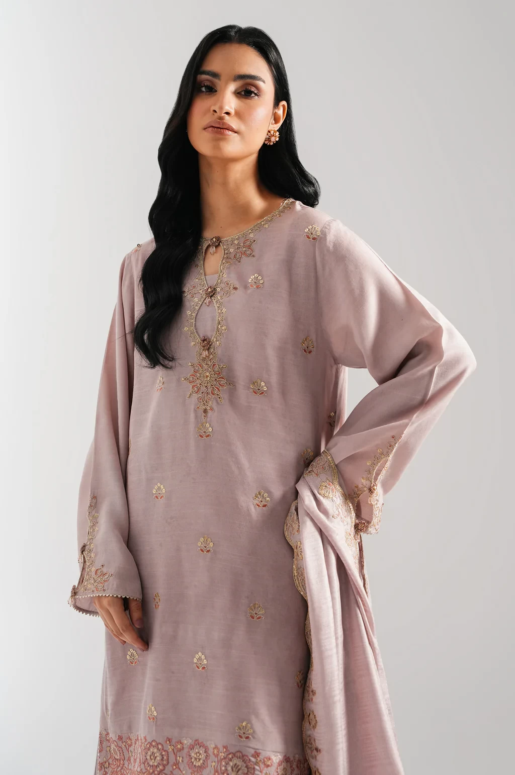 EMBROIDERED RAW SILK 3 PIECE SUIT - WUM35214