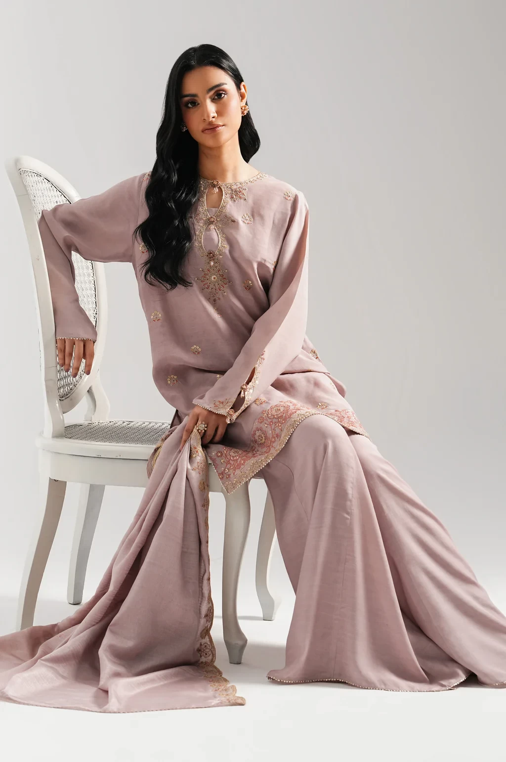 EMBROIDERED RAW SILK 3 PIECE SUIT - WUM35214