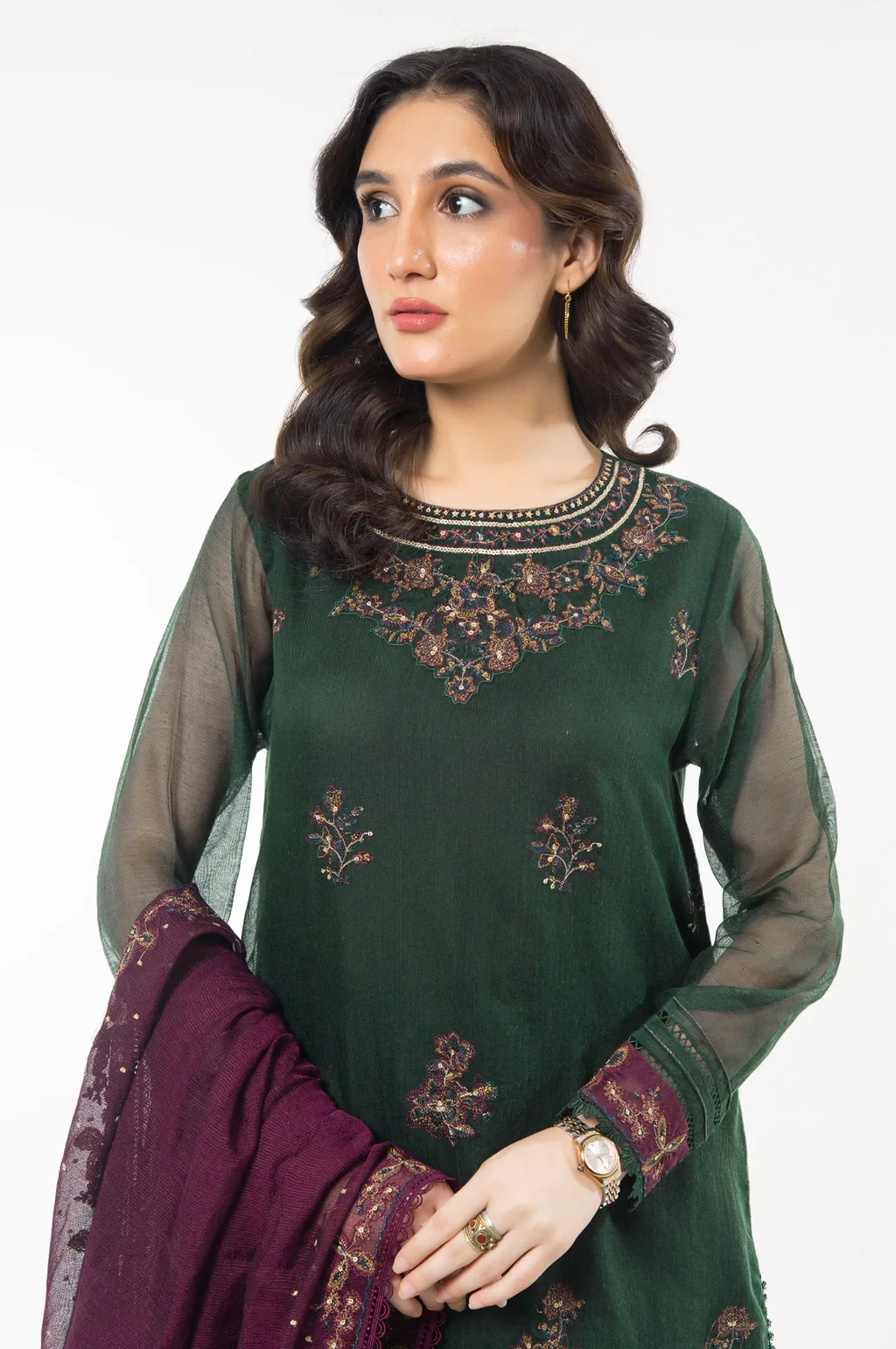 EMBROIDERED KHADDI NET 3 PIECE SUIT - WUM35220