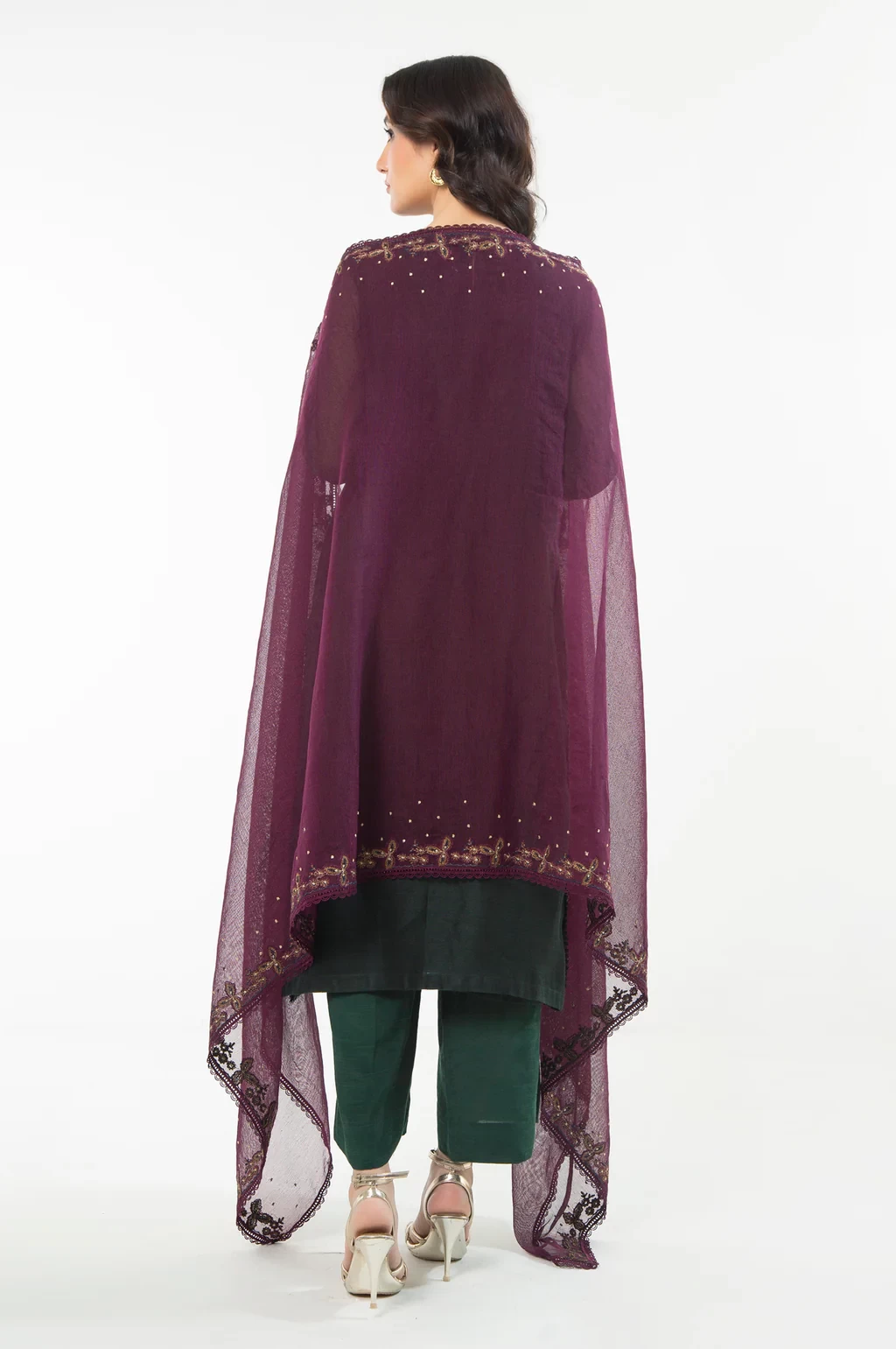 EMBROIDERED KHADDI NET 3 PIECE SUIT - WUM35220
