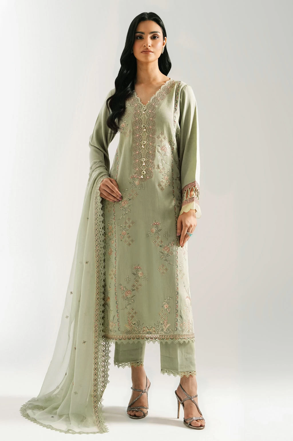 EMBROIDERED COTTON SATIN 3 PIECE SUIT - WUM35245