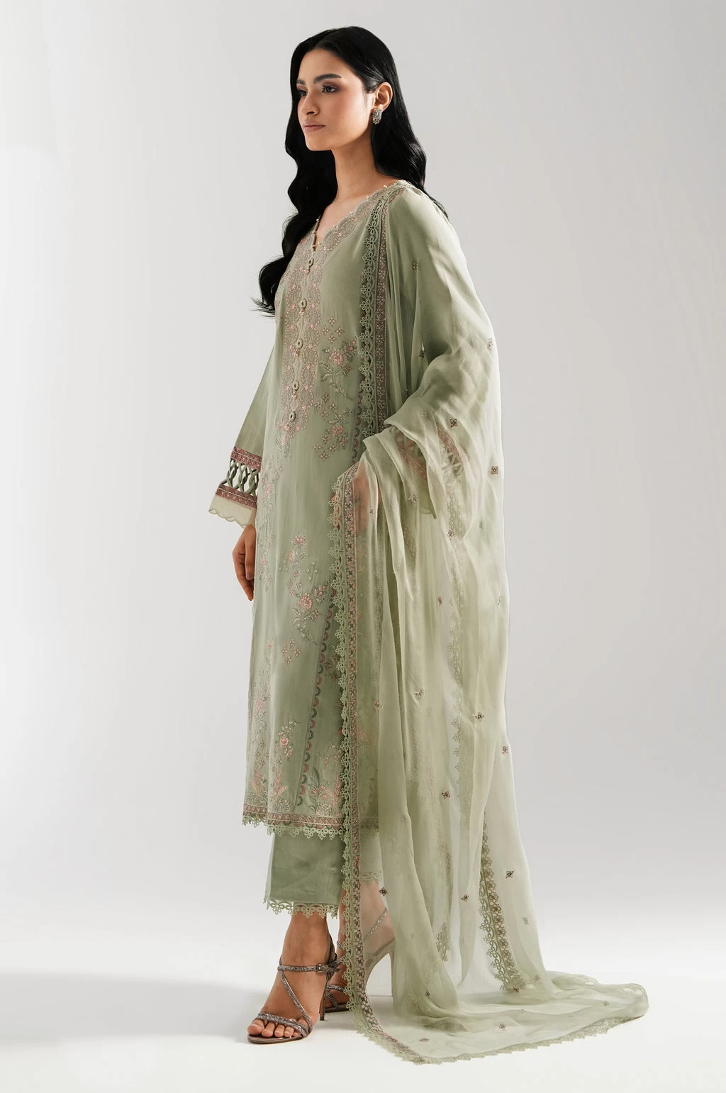 EMBROIDERED COTTON SATIN 3 PIECE SUIT - WUM35245
