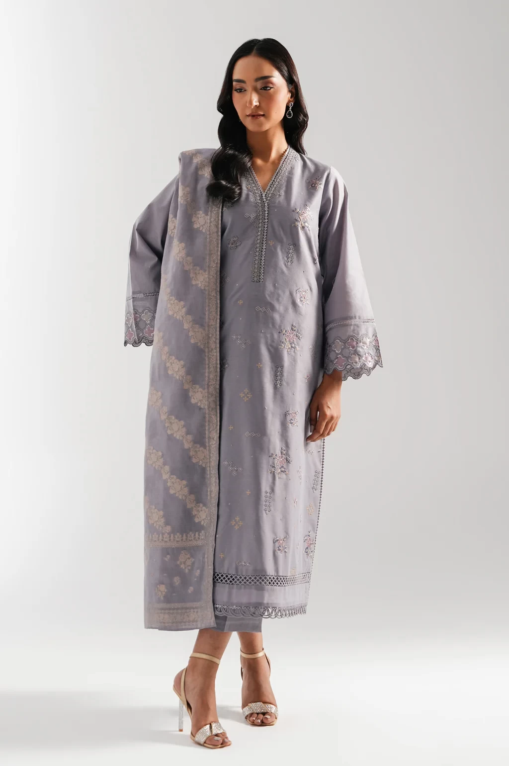 EMBROIDERED COTTON NET 3 PIECE SUIT - WUM35246