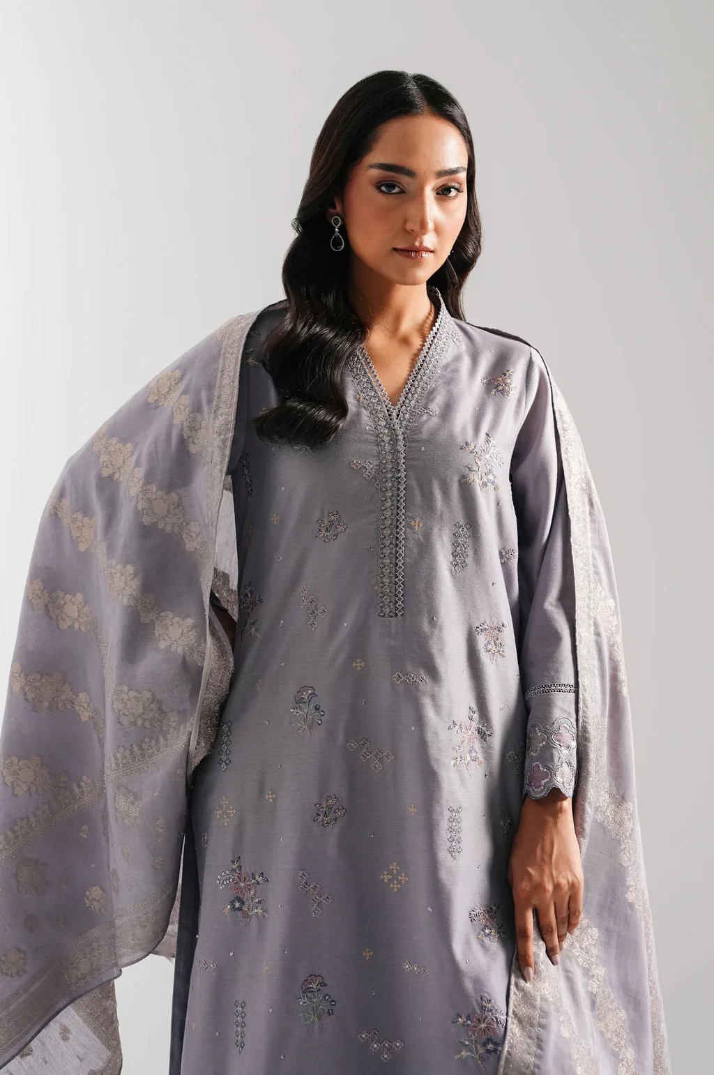 EMBROIDERED COTTON NET 3 PIECE SUIT - WUM35246