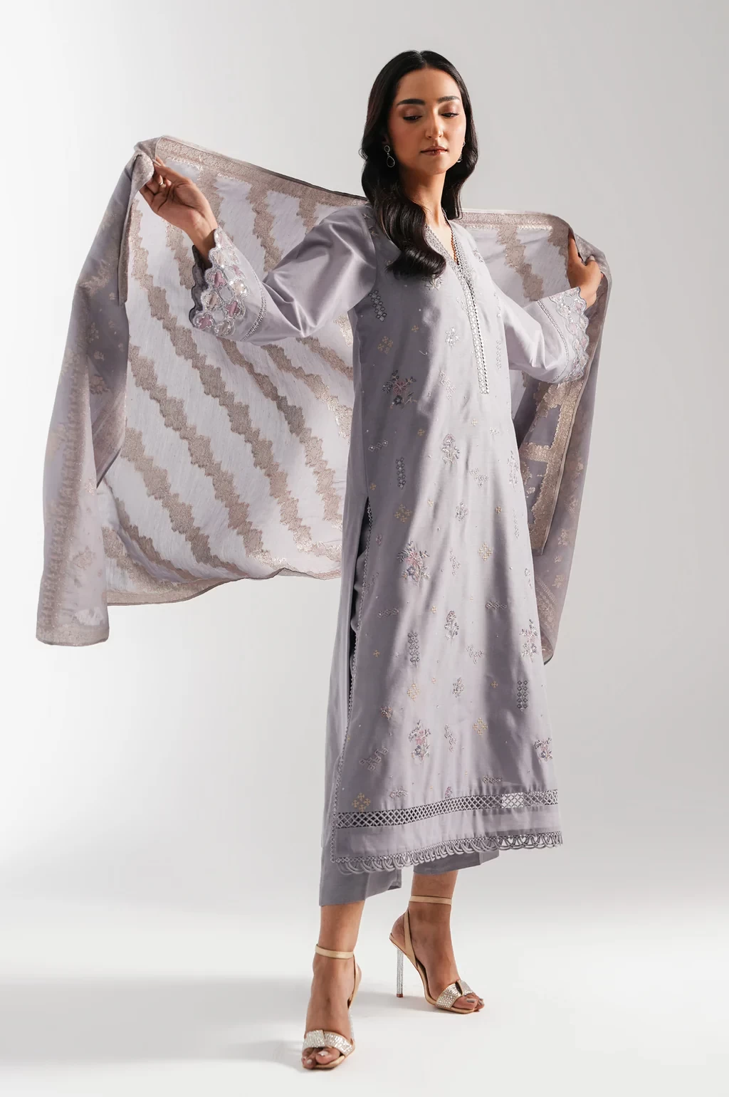 EMBROIDERED COTTON NET 3 PIECE SUIT - WUM35246