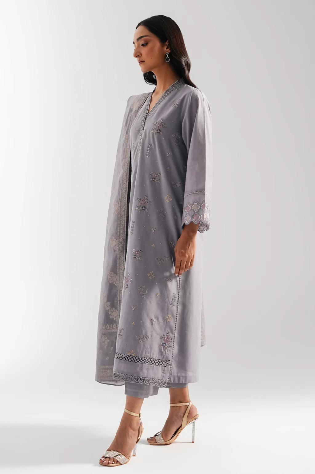 EMBROIDERED COTTON NET 3 PIECE SUIT - WUM35246