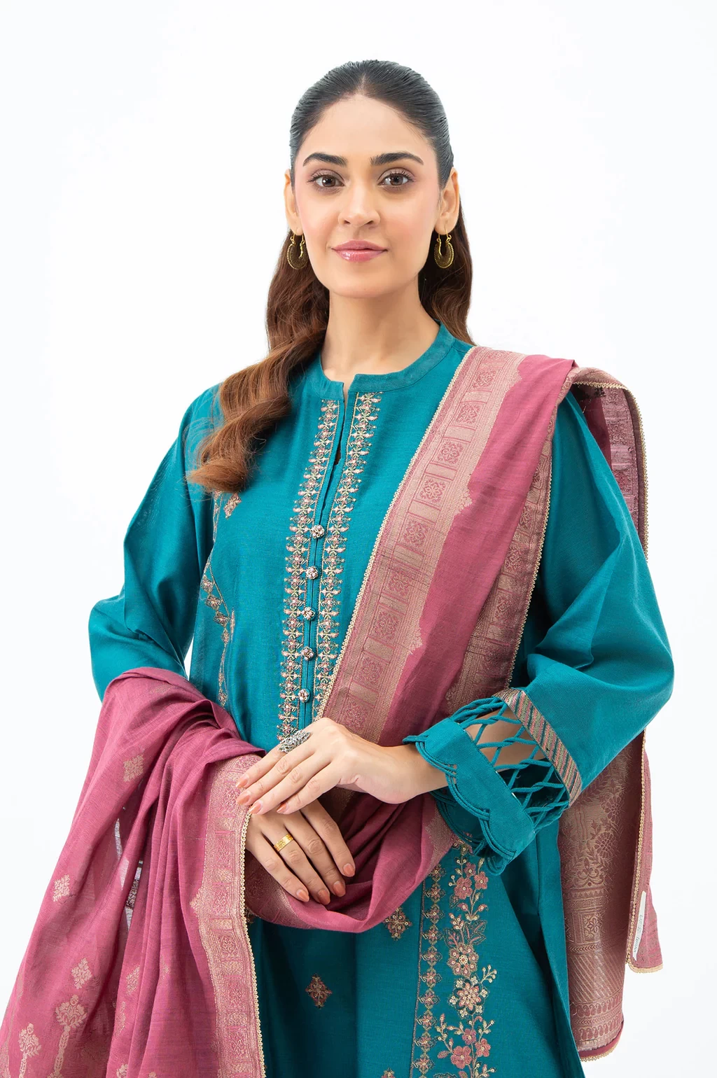 EMBROIDERED COTTON NET 3 PIECE SUIT - WUM35219