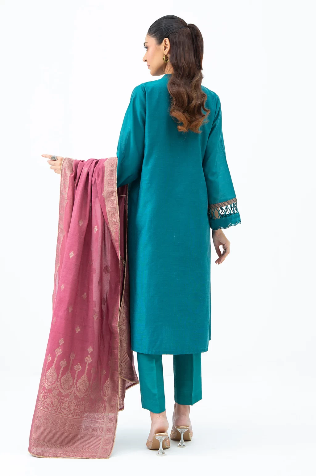EMBROIDERED COTTON NET 3 PIECE SUIT - WUM35219