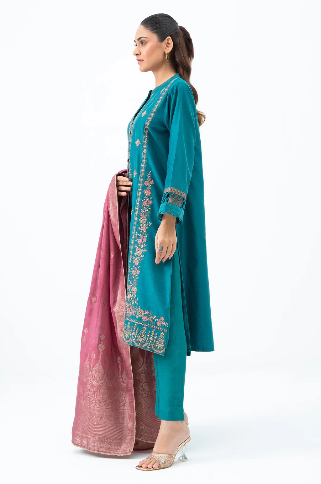 EMBROIDERED COTTON NET 3 PIECE SUIT - WUM35219