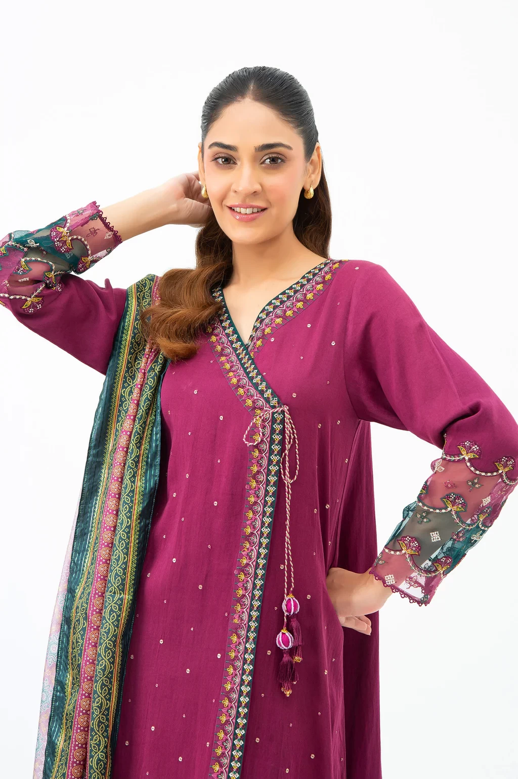 EMBROIDERED COTTON SATIN 3 PIECE SUIT - WUM35237