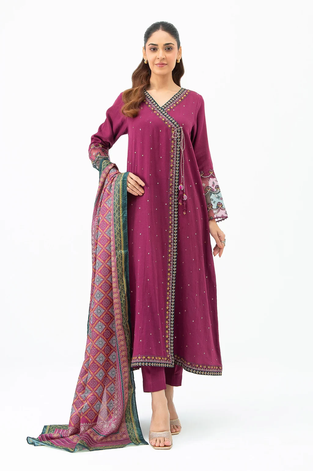 EMBROIDERED COTTON SATIN 3 PIECE SUIT - WUM35237